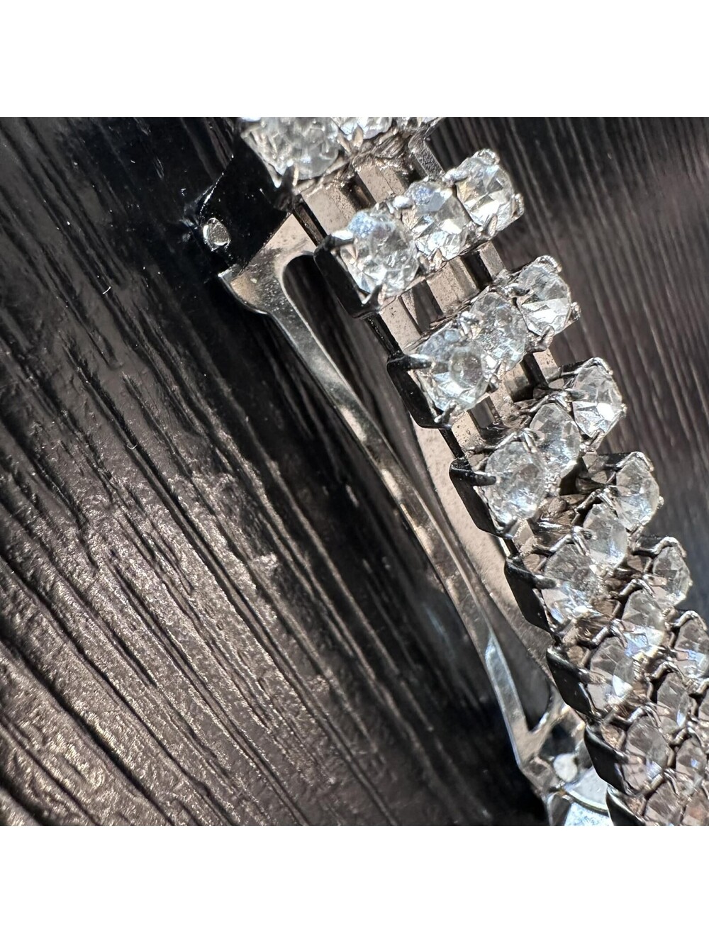 Vintage Made In France Rhinestone Barrette Clear Crystal Silver Tone Hair Clip - Picture 4 of 8